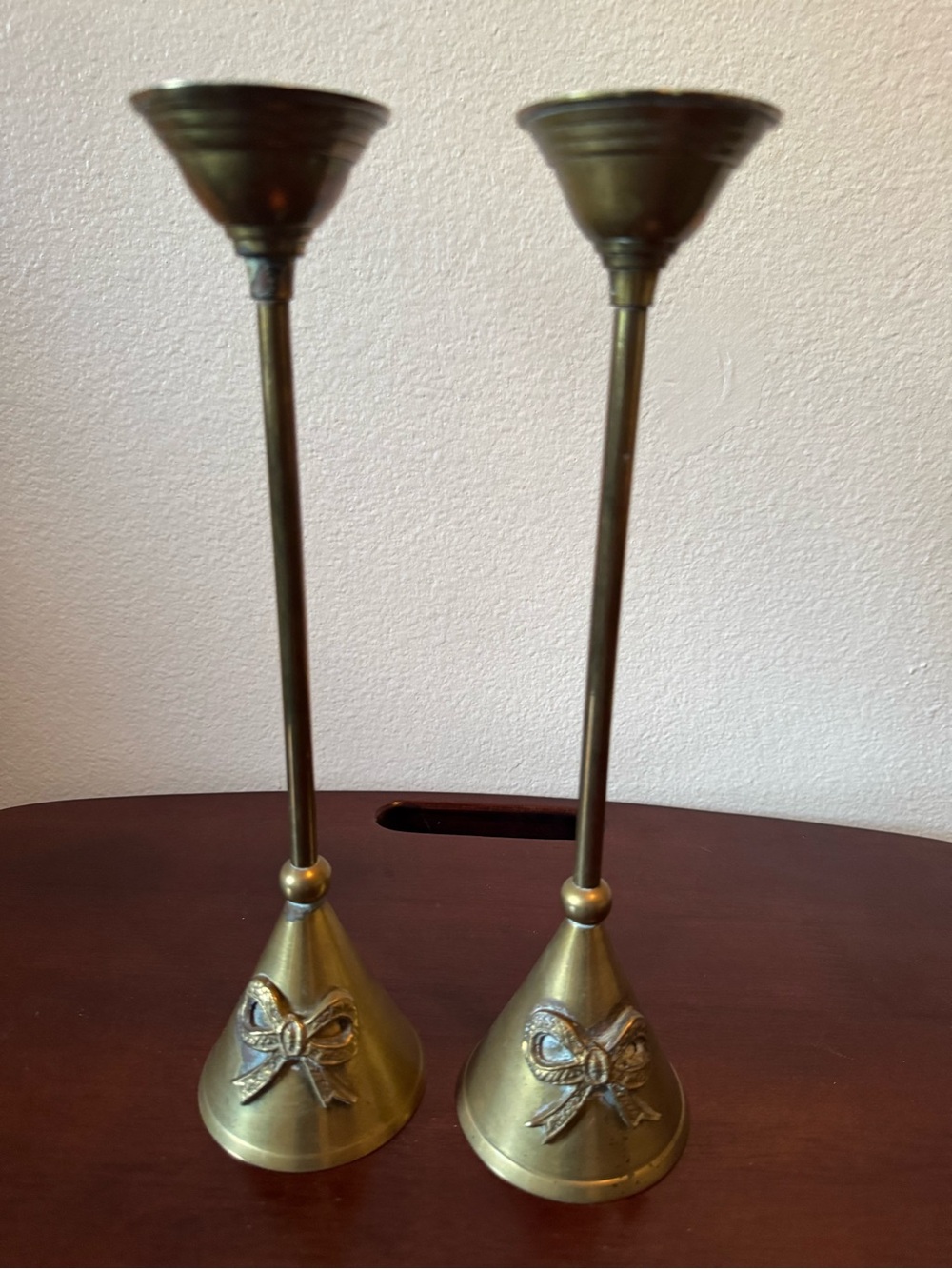 Vintage Brass Bow Candlestick Holders - Set of 2
